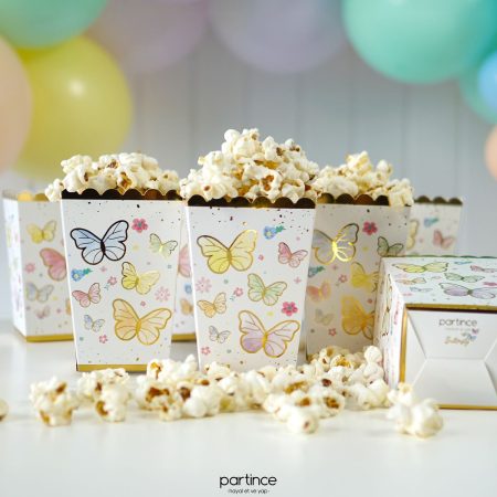 Gold Yaldızlı Makaron Kelebek 8'li Popcorn Patlamış Mısır Kutusu